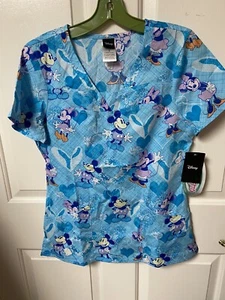Disney Mickey & Minnie Cherokee Scrub Top Tooniforms Small New With Tags - Picture 1 of 9