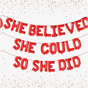 Believe & Achieve: Red 16" Graduation Banner - Congrats Decorations for 2024 Nur - Picture 1 of 7
