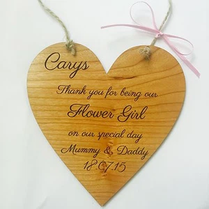 Flower girl wedding gift favour thank you wooden heart plaque sign shabby chic p - Picture 1 of 1