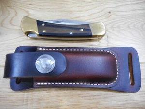 Buck 110 Horizontal draw leather knife sheath . Crazy Horse Brown leather. - Picture 1 of 10