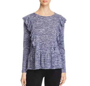 Design History Womens S Blackberry Blue Gray Marled Ruffle Hatchi Top NWT AO76 - Picture 1 of 4