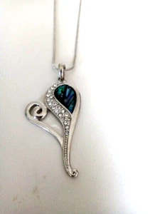 Edelstahl Halskette Abalone Paua Muschel Strasssteine L= 24 cm Anhänger 5 x 3 cm - Bild 1 von 3