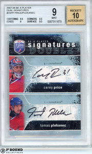Carey Price Tomas Plekanec BGS 9 w 10 AU: 2007-08 Be A Player Dual Sigs Rookie