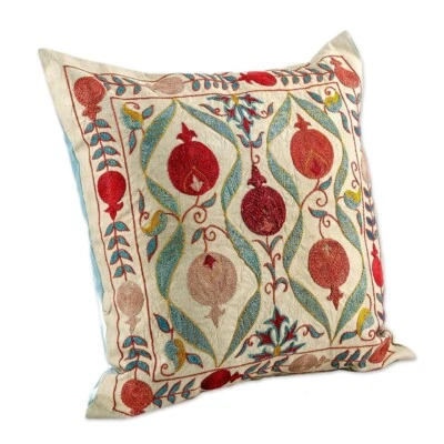 Decorative Throw Pillow Hand-Embroidered Cover of Natural Mulberry Silk - Image 1 of 4