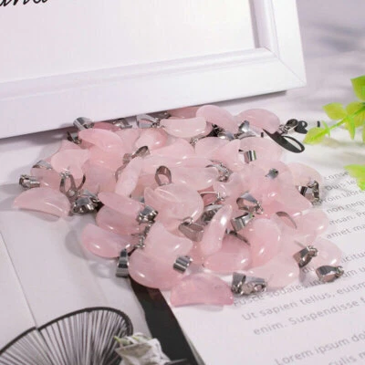 10件装玫瑰石英天然石材月亮保护脉轮平衡项链吊坠 — 第 1/4 张图片