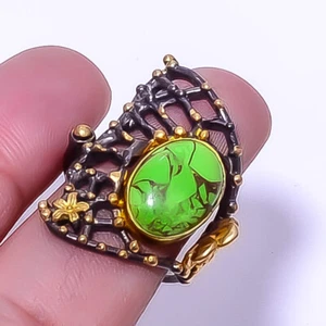 Copper Green Turquoise 925 Sterling Silver Two Tone Gold Plated Ring 8 R7608-11 - Picture 1 of 1