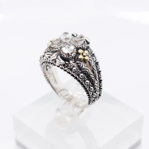 Barbara Bixby Sterling Silver, 18K Gold, and White Topaz Flower Ring - Picture 1 of 9