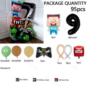 95Pcs Cartoon My World Theme Balloon Set Surrounding Games Childrens Birthday Pa - Picture 1 of 20