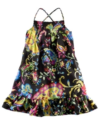 NWT Girls Ralph Lauren black satin bright flower print summer dress size 16 - Image 1 of 4