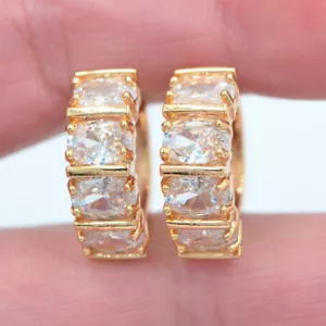 18K Yellow Gold Filled Women Fashion Clear Topaz Hoop Huggie Earrings - Picture 1 of 2