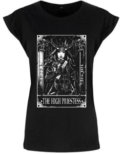 The High Priestess Tarot Card, Ladies Black T-Shirt, Gothic Mystic, Deadly Tarot - Picture 1 of 3