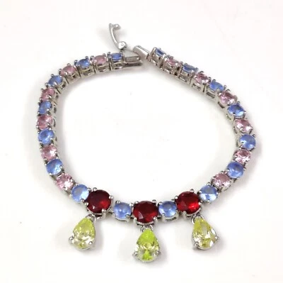 Garnet, Peridot Quartz Multi Shape Cut Fashion Jewelry Tennis Bracelet 7" - Image 1 of 4