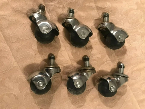 6 Vintage Chrome & Black Ball Bearing Wheels Salvaged Furniture Parts, Free S/H Cover