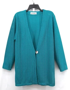 Joan Walters Cardigan Size XL Turquoise Button Front Long Sleeve Open Knit - Picture 1 of 6