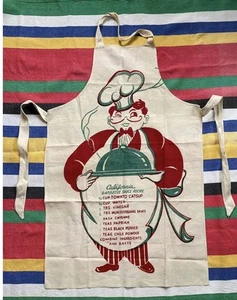Midcentury BBQ Recipe Cotton Apron Screenprinted 1950s  - Picture 1 of 5