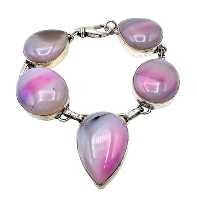 Pink Purple Dyed Agate Sterling Silver Chunky Bracelet 7.5" - Image 1 of 4