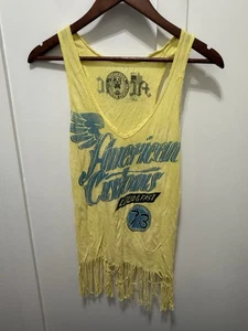 AFFLICTION TANK SHIRT TOP Medium Yellow Fringe American Customs Loud & Fast 73 - Picture 1 of 5