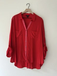 Medium ROCK & REPUBLIC Long Sleeve Button Down Red Shirt-Drapey Roll Cuff Sz XXL - Picture 1 of 8
