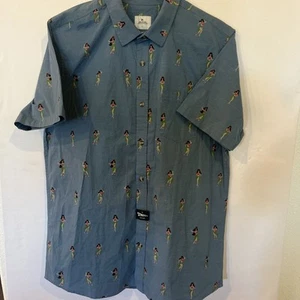 New Rip Curl Shirt Large Blue Hula Girls Print Beach Button Up Short Sleeve Mens - Picture 1 of 5