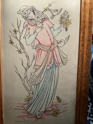 Antique Original Vintage Signed Arabic Persian Miniature Portrait Oil Painting - Image 1 of 4