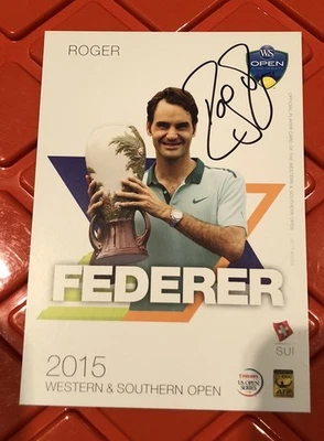 ROGER FEDERER Autographed 5x7 Promo Card W&S Open BEAUTY!!!! - Image 1 of 2