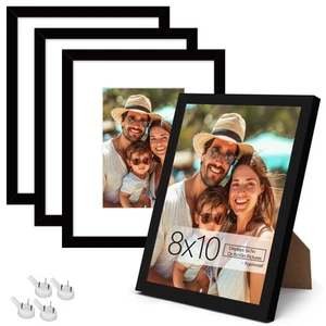 8 x10 Picture Frame Set of 4, Black Photo Frame 5x7 with Mat Poster Frame Hor... - Picture 1 of 8