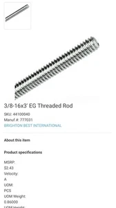 Brighton Best 3/8-16 X 3 Feet Threaded Rods 25 Piece - Picture 1 of 5