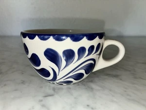 Pottery Barn Anfora Coffee Cup Teacup White Blue Ceramic - Picture 1 of 7