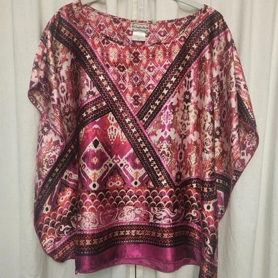 Женские SoulMates многоцветный пончо стиль блузка размер средний лестно розовый красный - Изображение 1 из 4