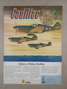 1940s CADILLAC Fighter Plane U Boat Stalk Devilfish WWII Vintage Poster Print Ad - Picture 1 of 1