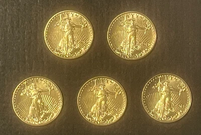 5x American Eagle $5 GOLD Coins 2021 : 1/2 oz total Uncirculated Bullion  10187L - Image 1 of 2