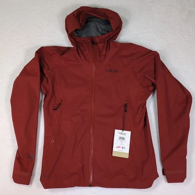 New Rab Downpour Light Jacket Mens Size Medium Tuscan Red Rain Outdoor $165 MSRP - Image 1 of 4