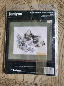 Janlynn Counted Cross Stitch Kit Lazy Daisy Kitten Vintage 1991 New Cat - Picture 1 of 5