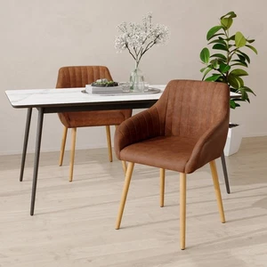Esszimmerstühle 2er Set Polster Küchenstuhl mit Armlehnen Holz Vintage-PU Braun - Imagen 1 de 11