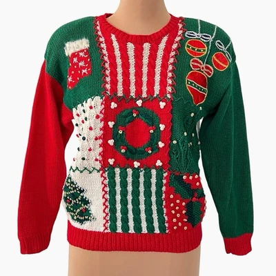 Suéter Talbots Petites Navidad Vacaciones Pequeño PS Rojo Verde Tejido a Mano De Colección Foto 1 de 4