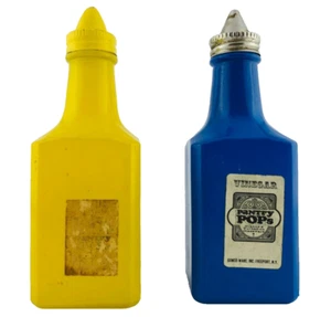 Gemco Pantry Cruets - Vintage Glass Fired Blue & Yellow Vinegar/Oil Se - Picture 1 of 8