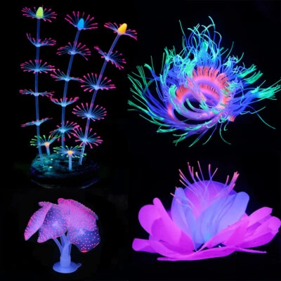 4 шт. аквариумное украшение силиконовые искусственные коралловые растения аквариум светящийся декор - Изображение 1 из 4