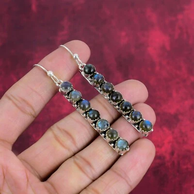 Labradorite Gemstone Handmade 925 Sterling Silver Earrings Jewelry For Women - Image 1 of 4