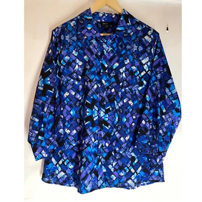 Thesis женщин длинным рукавом блузка на пуговицах рубашка синий геометрический квадраты размер XL - Изображение 1 из 4