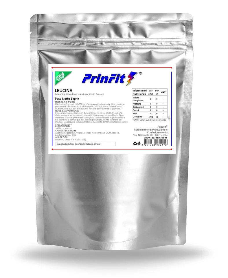 1 kg - Leucina Polvere Ultra Pura - Leucine Powder Aminoacidi BCAA - PrinFit