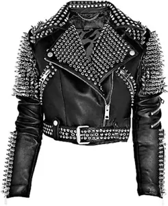 Women Brando Rock Punk Spikes Studded Black Jacket Women Biker Leather Jacket - Picture 1 of 3