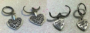 ORECCHINI EARRINGS CERCHI COLOR ACCIAIO CIONDOLO CUORE HEART UNISEX - Picture 1 of 3