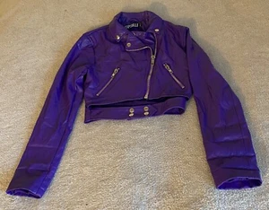 CAPSULLE Purple Faux Vegan PU Leather Cropped Jacket Women's S Cyberpunk Moto - Picture 1 of 22