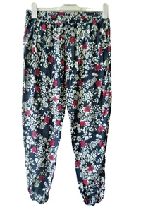 DOROTHY PERKINS Size 10 Blue White Pink Floral Pull On Tapered Harem Trousers - Picture 1 of 7