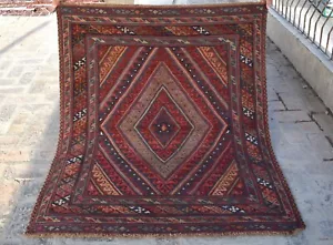 60er Jahre Antik Afghan Mushvani Vorleger 3x5 Blau Geometrisch Tribal Quadratisch Wollteppich - Bild 1 von 11