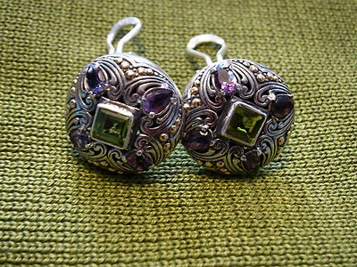 PHILLIP GAVRIEL Sterling Silver & 18K Gold Earrings, Gemstones:Peridot, Amethyst - Image 1 of 4