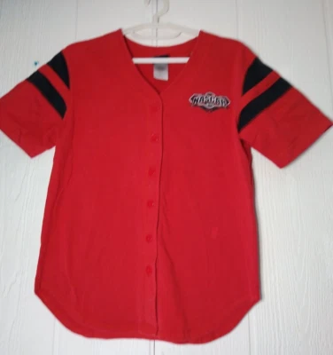 Camisa masculina unissex vintage NASCAR Jerry Leigh vermelha com botão preto tamanho P - Imagem 1 de 4