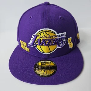 Cappello New Era Los Angeles Lakers 7 1/8 viola giallo cappuccio inferiore 59Fifty Western C - Foto 1 di 9