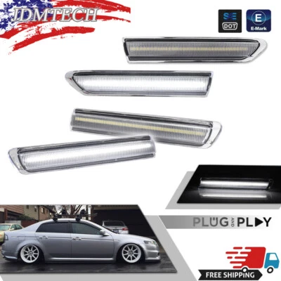 For 2004-2008 Acura TL Clear Front+Rear White LED Side Marker Lights Lamps 4PCS - Image 1 of 4