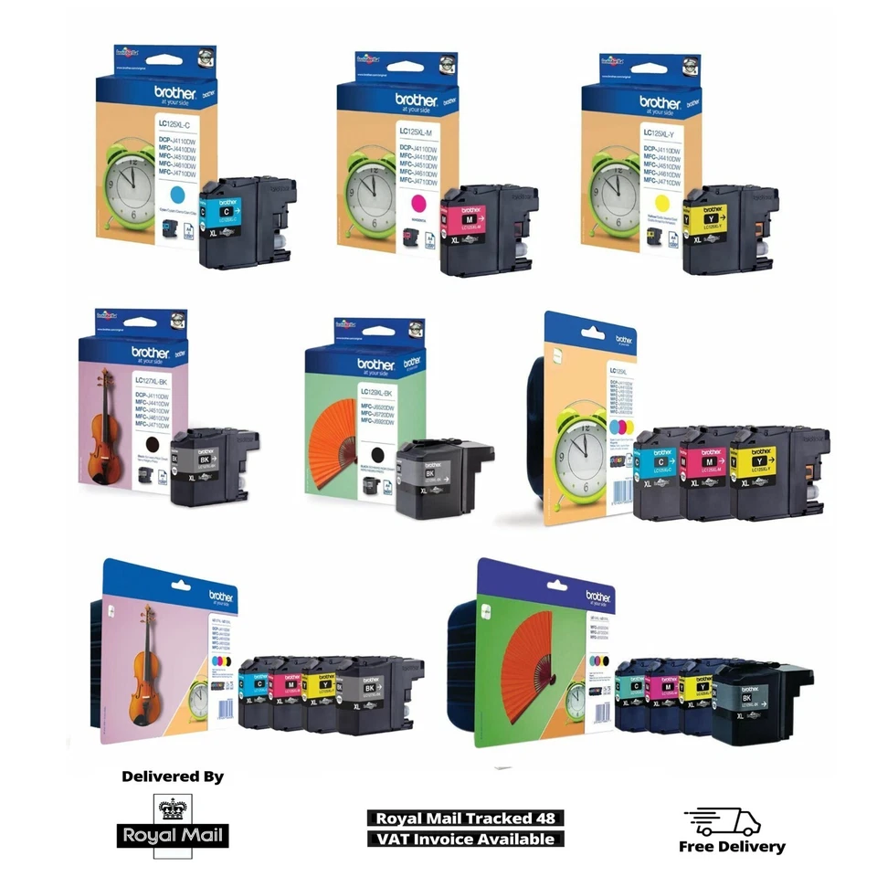 Lot Brother LC125XL CMY / LC127XL BK / LC129XL BK Genuine Ink Cartridges OEM - Image 1 of 2